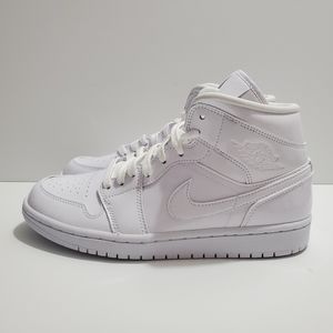 Nike Air Jordan 1 Mid "TRIPLE WHITE" Leather Shoes